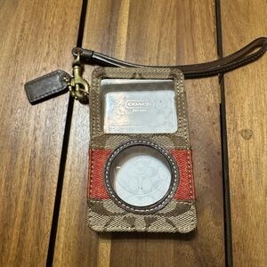 Vintage Coach Signature Canvas Wristlet iPod Nano Case in Brown with Red Accent